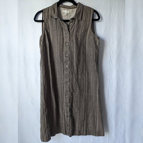 Garnet Hill Dresses & Skirts - GARNET HILL 100% Linen Classic Sleeveless Full Button Pattern Shirtdress Size 8